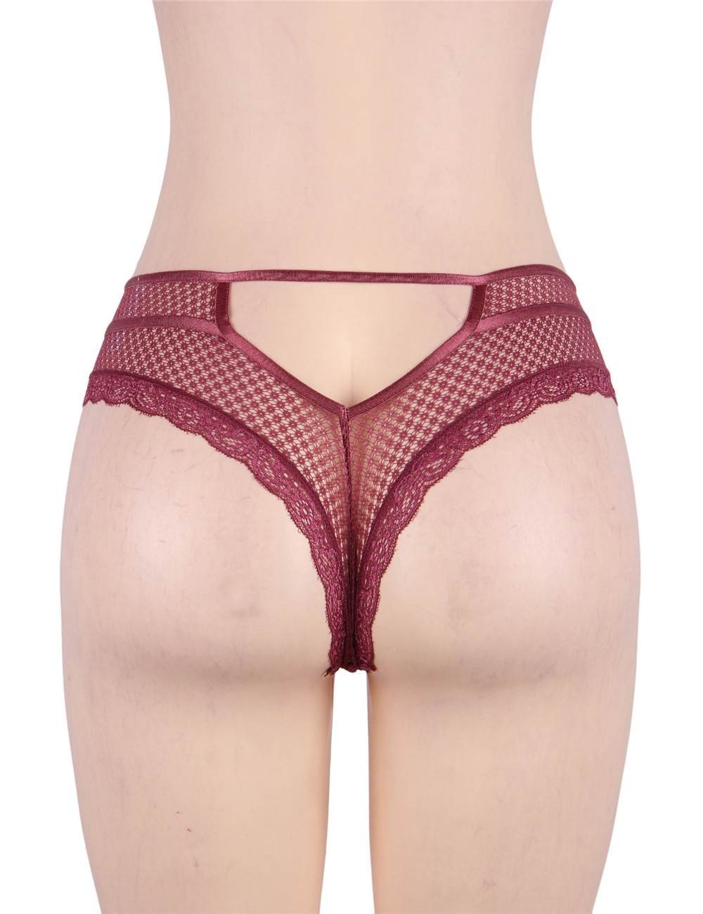 WOW BABE Purple Pattern Lace Open Crotch French Knickers Panty Thong Size 8-10