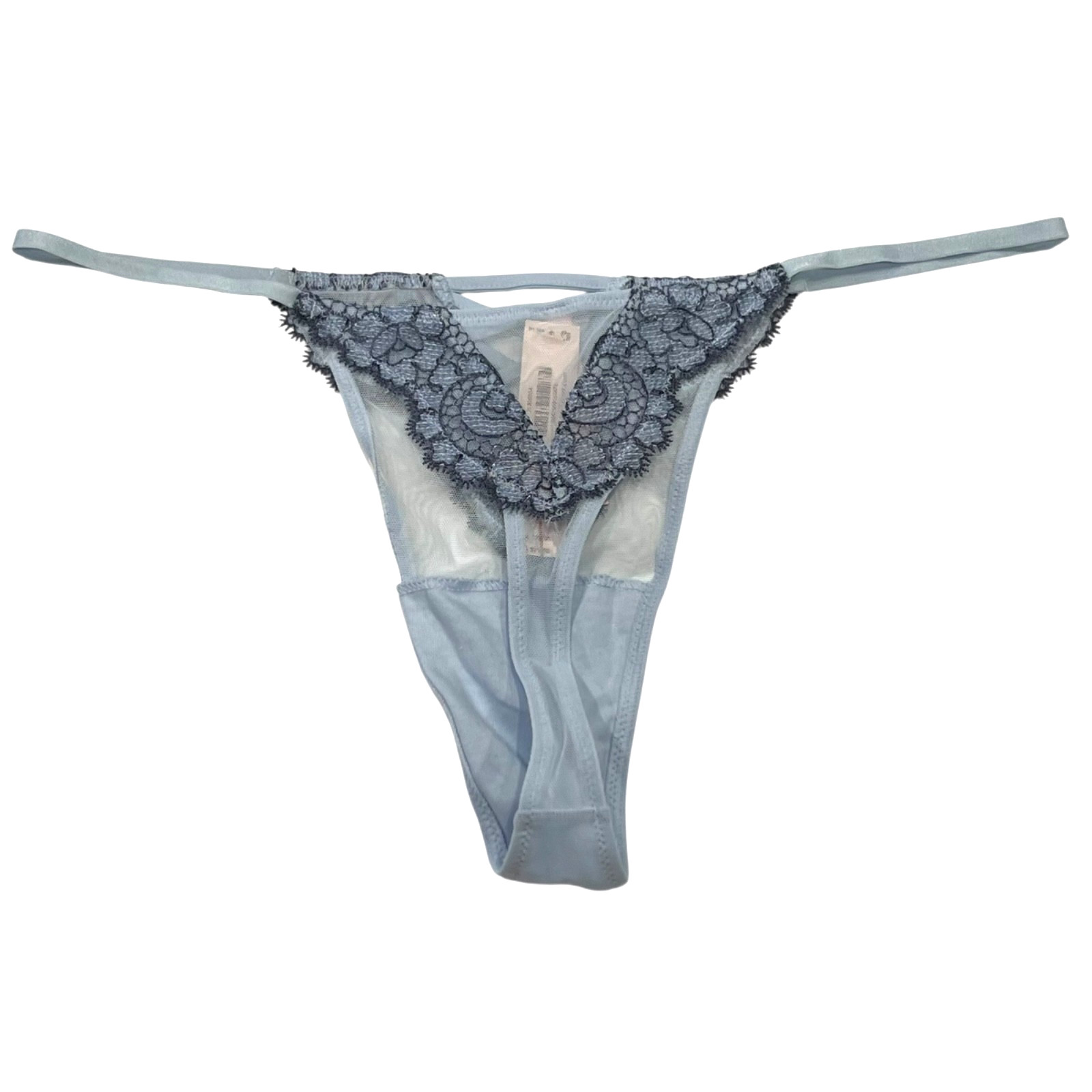 Victoria’s Secret Boho Floral Embroidery Mesh/Lace Thong Panty Color Blue NWT