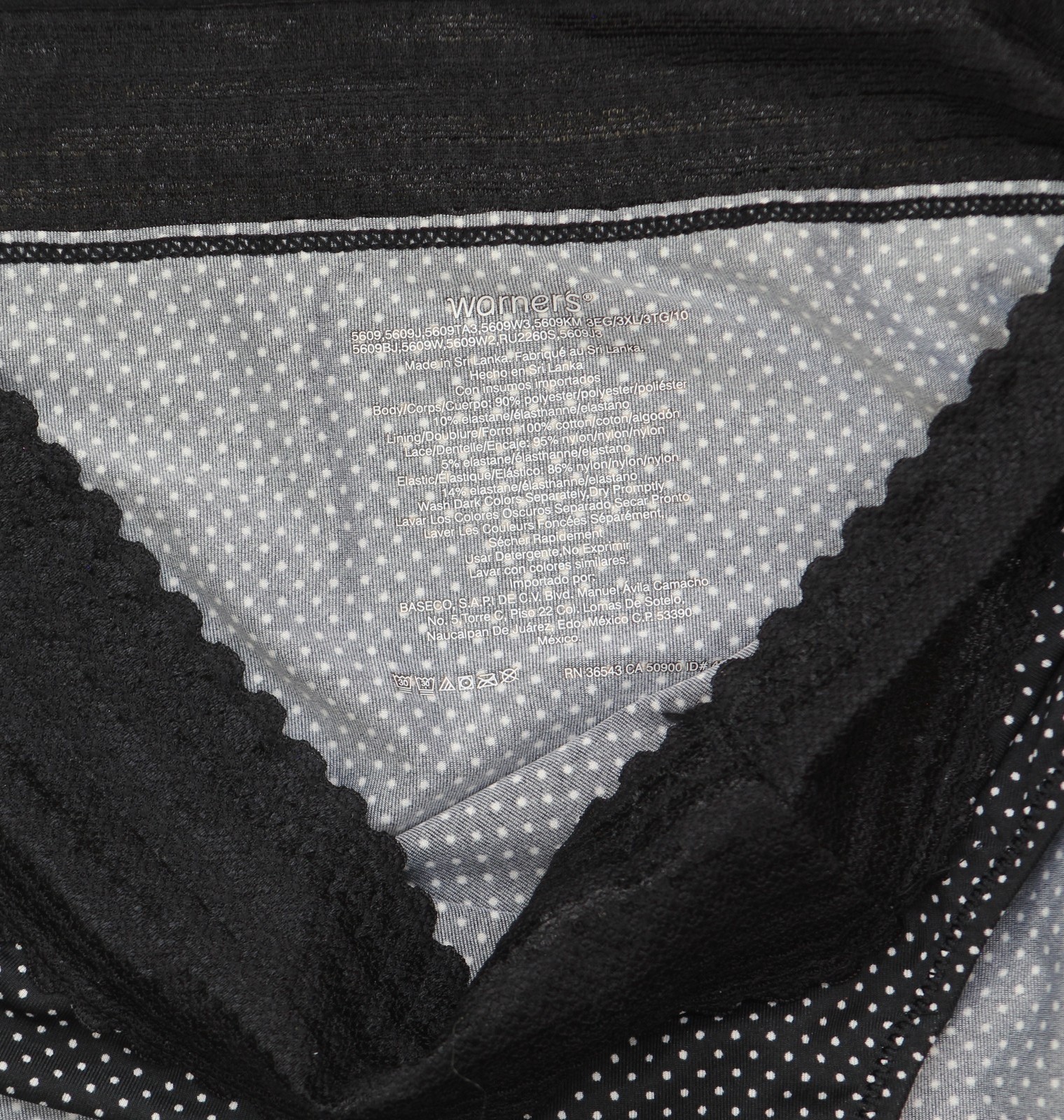 Warner’s No Pinching No Problems Lace Panty Hipster Panties Black White Dot 3XL