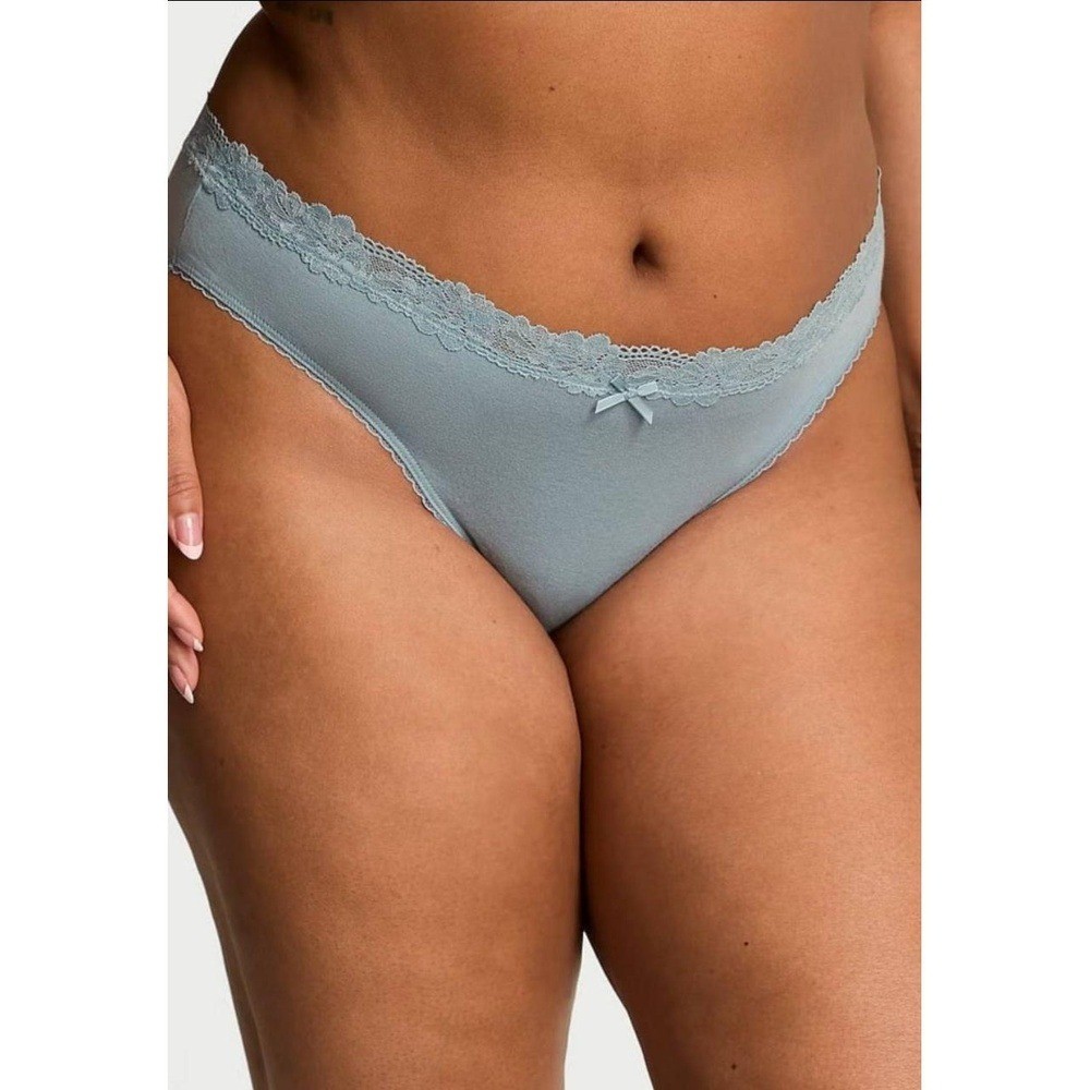 NWT VICTORIA’S SECRET Blue Panties Lace Trim Waistband Bow Detail Womens Medium