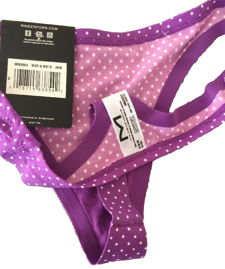 Maidenform Purple Polka Dots Thong Panties Size M(6) Sexy No Visible Panty Lines