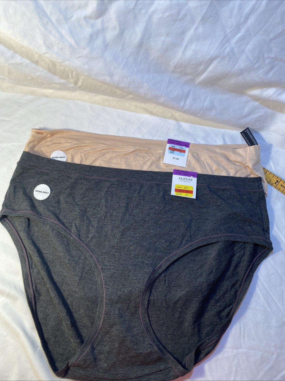 Lot Of 2 Alfani Womens XXL Gray & Ivory Ultra Soft Bikini Panties New