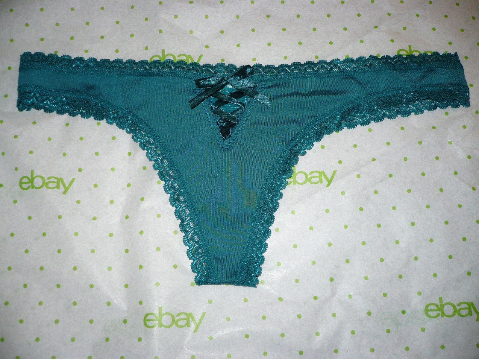 Rue 21 Women’s Teal Front Tie Inset Lace Trim Thongs X-LARGE New W/O Tag Hot!!
