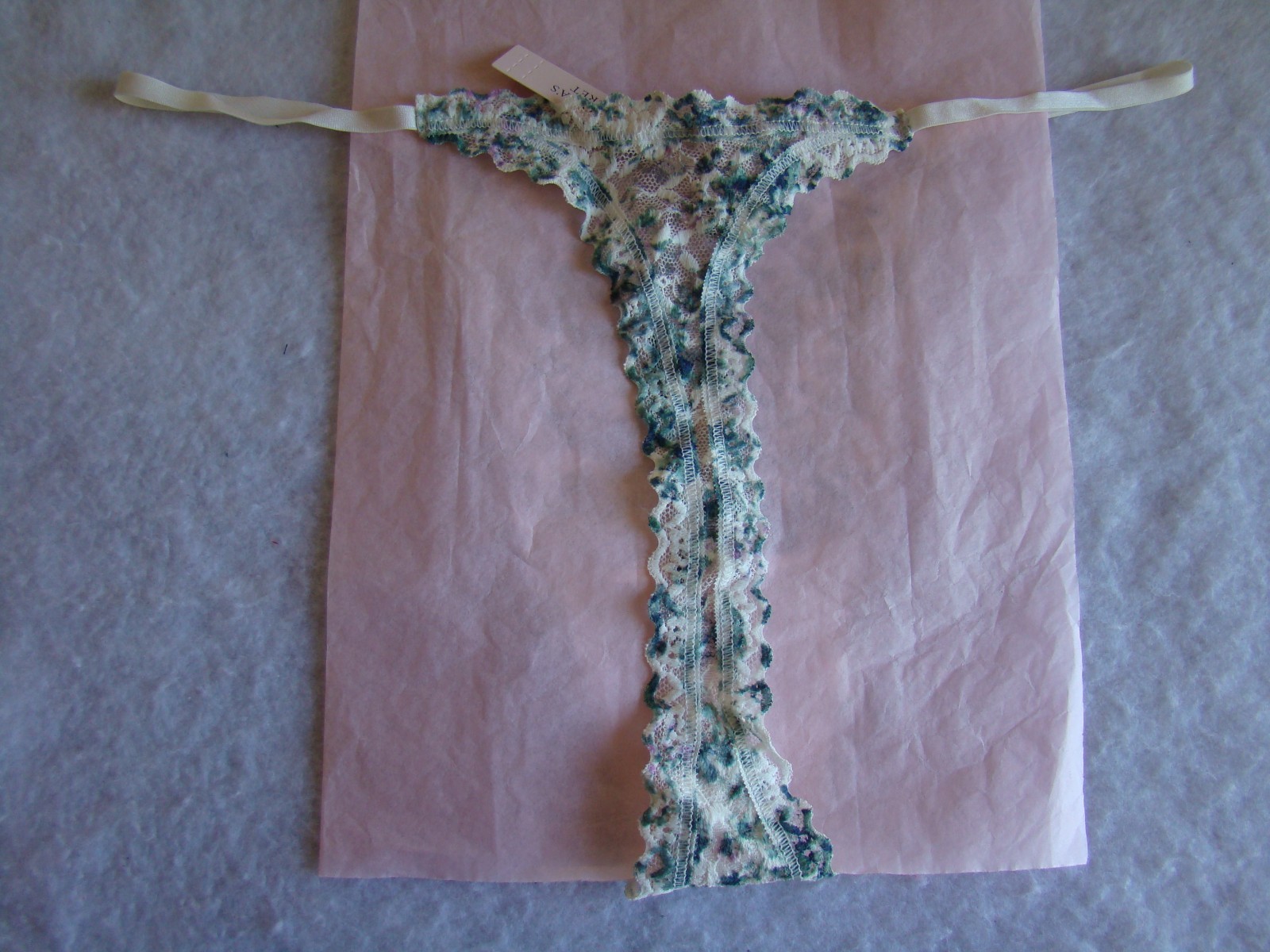 New Victoria’s Secret Off White Green Purple Floral Lace Strappy Thong Panty