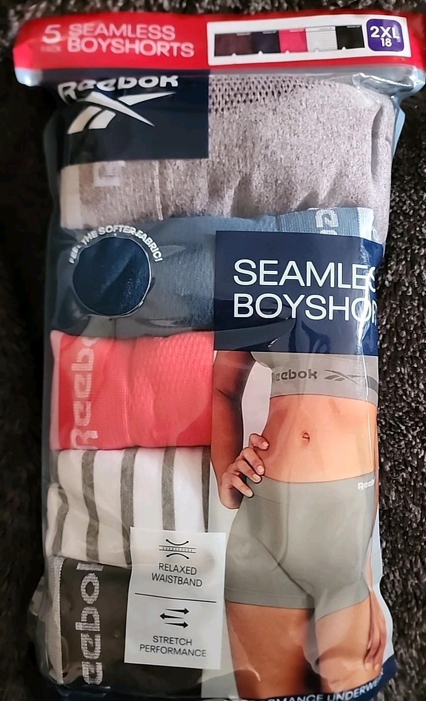 Reebok Seamless Boyshorts Underwear Womans Size 2XL 5 Pair Mixed Colors Soft