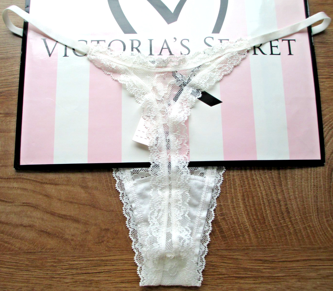 VICTORIAS SECRET High Leg String Thong Panty VS Coconut White Lace S M L XL NWT