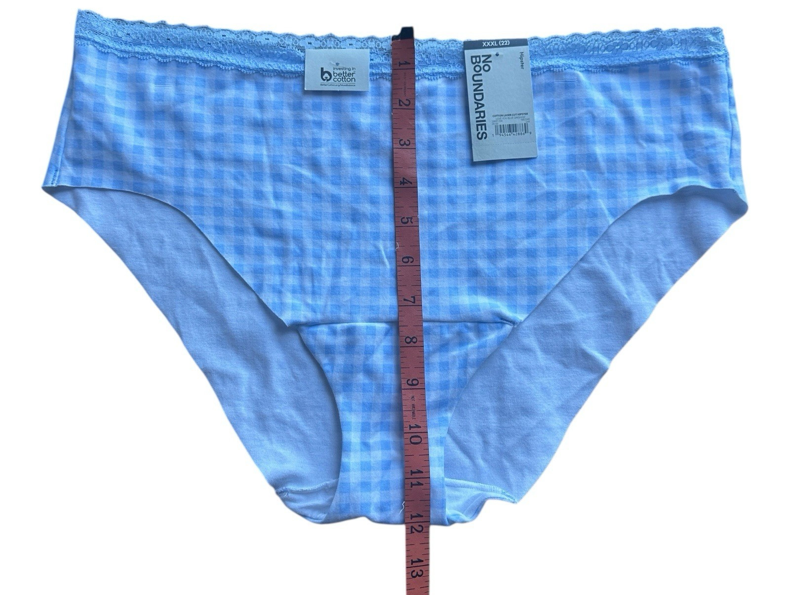 No Boundaries Hipster Panties Lace Trim Plus Size XXXL 3XL Blue Gingham Plaid
