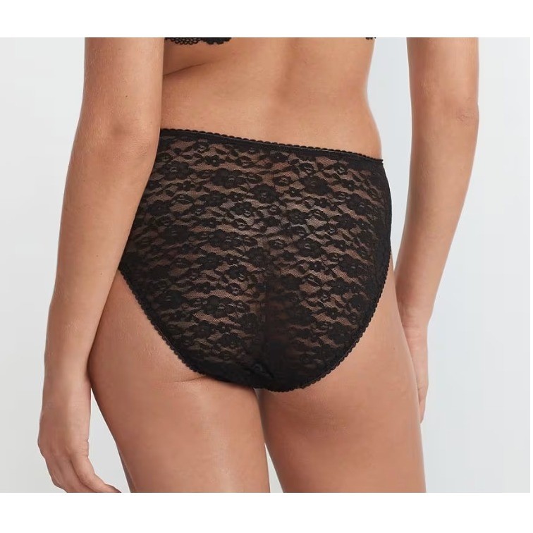 Black All Over Lace High Rise Brief Panty Small Floral Underwear Minimalist NEW