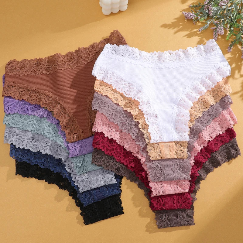 7 Pack Women Lace Cotton Knickers Brazilian Panties Seamless Low Rise Underwear
