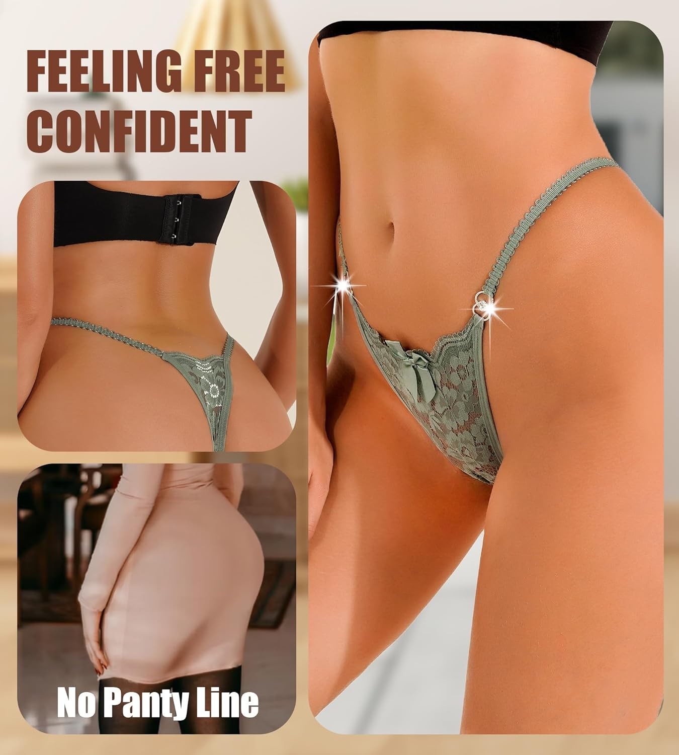 Bragas Sexy para Mujer 4Pack Ropa Interior Sensual Tanga de Encaje Patrón Floral