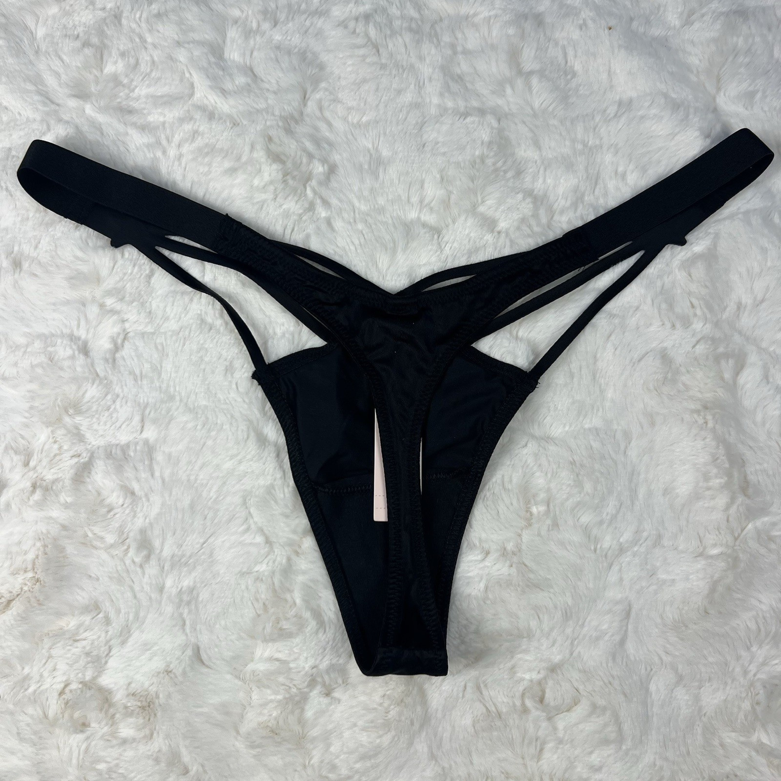 Victoria’s Secret Very Sexy Black High Leg Strappy Thong Rhinestone Star Size.M