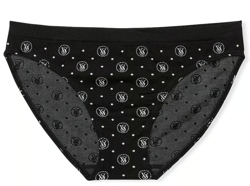 L NOIR Dark Black VS LOGO White Dot Seamless Victorias Secret Bikini Pantie