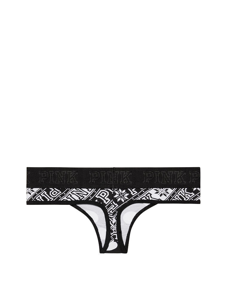 Victoria’s Secret PINK Logo Thong Panty Black White Polka Dot