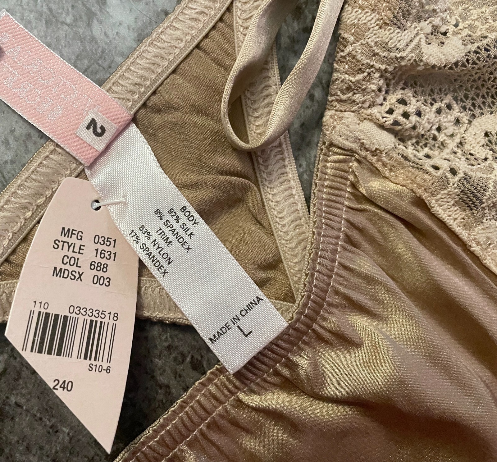 NWT VICTORIA’S SECRET L SMOOTH BEIGE SILK SIDE TIE VINTAGE RARE V STRING PANTIES