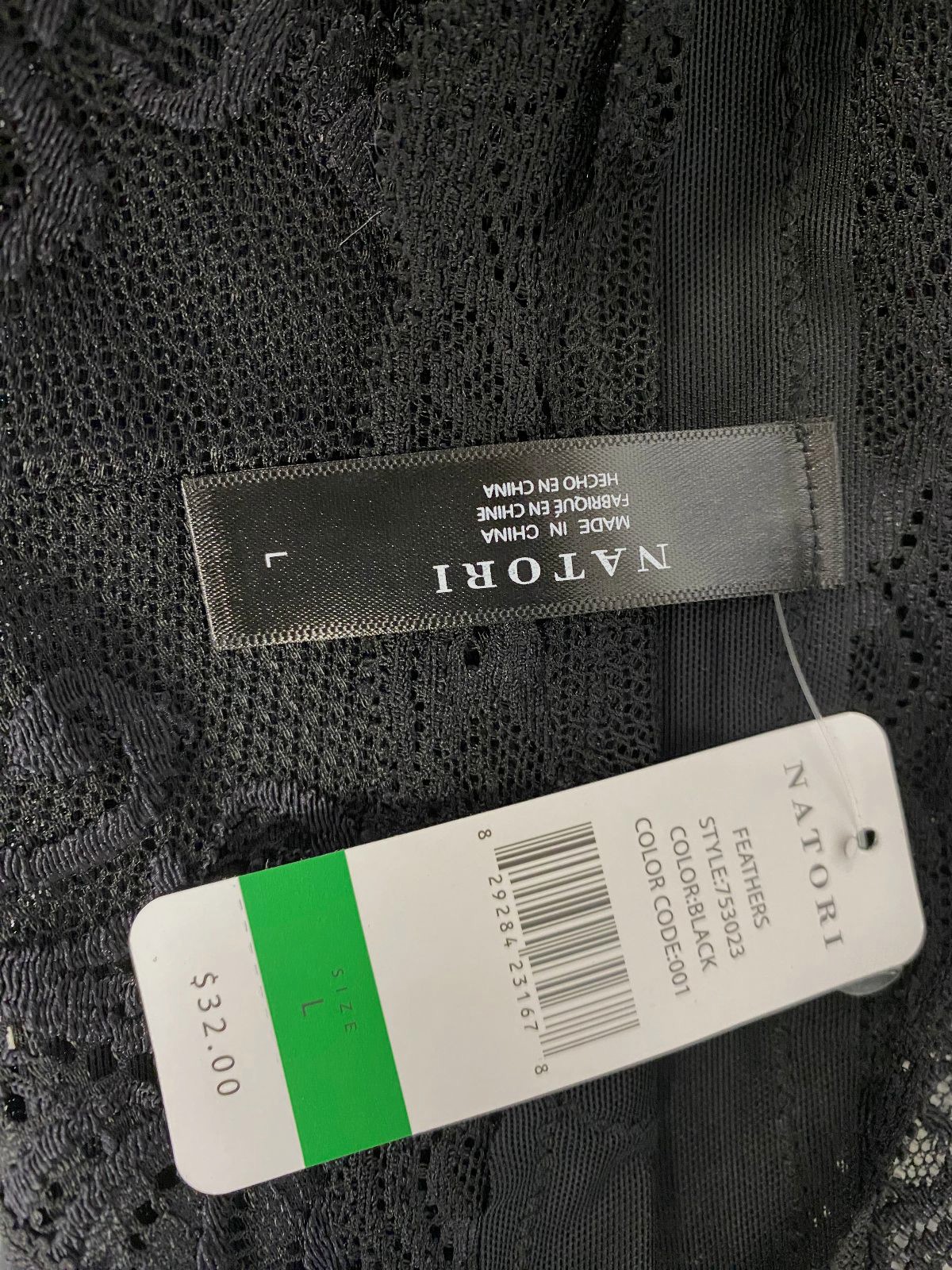 $34 Natori Women’s Black Feathers Sheer Lace Hipster Brief Panties Size Large