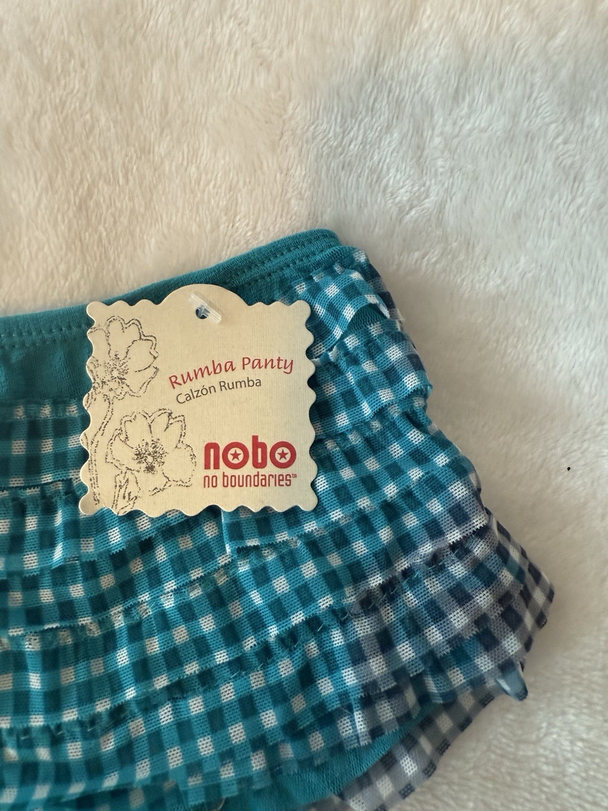 No Boundaries Rumba Panties Women’s S/CH Blue Gingham Nylon Spandex Bow Ruffle
