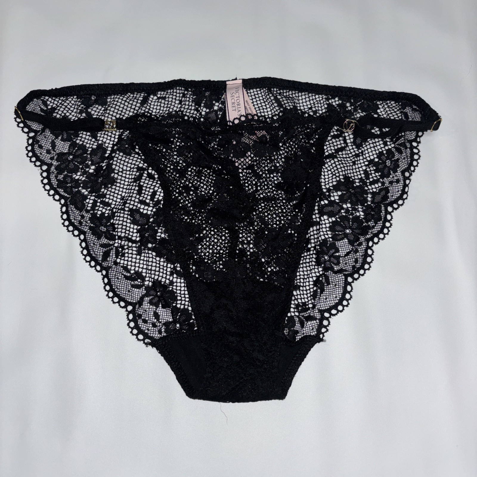 VICTORIA’S SECRET Adjustable Waist String Bikini Panty VS Black Fishnet Lace L