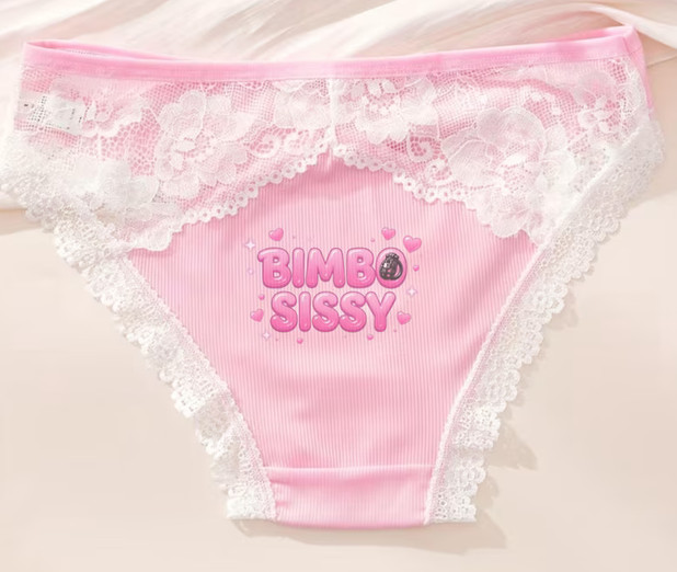 Bimbo sissy Ice Fiber Fabric Comfortable Pink Lace Trim Triangle Panties