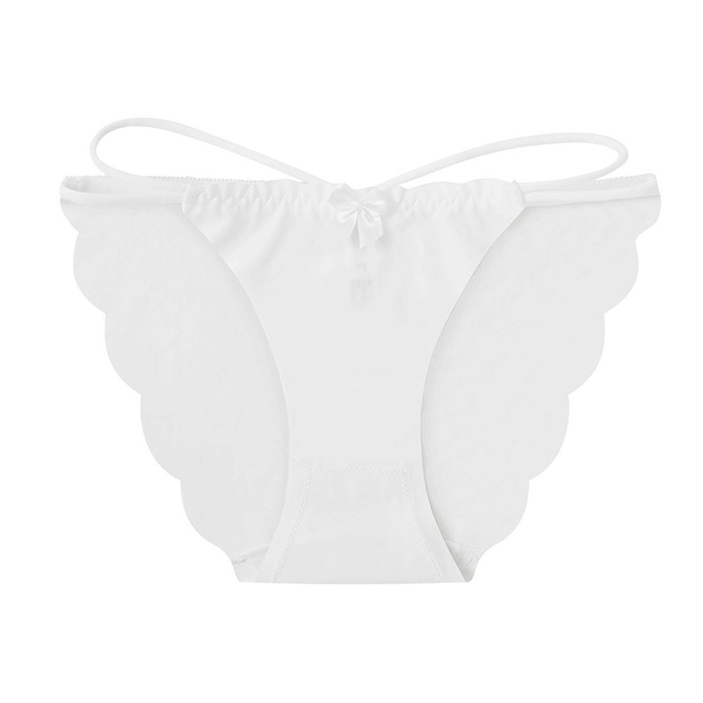 Ladies Seamless Briefs Mid Waist Bowknot Pure Color Ice Silk Polyester Fabric
