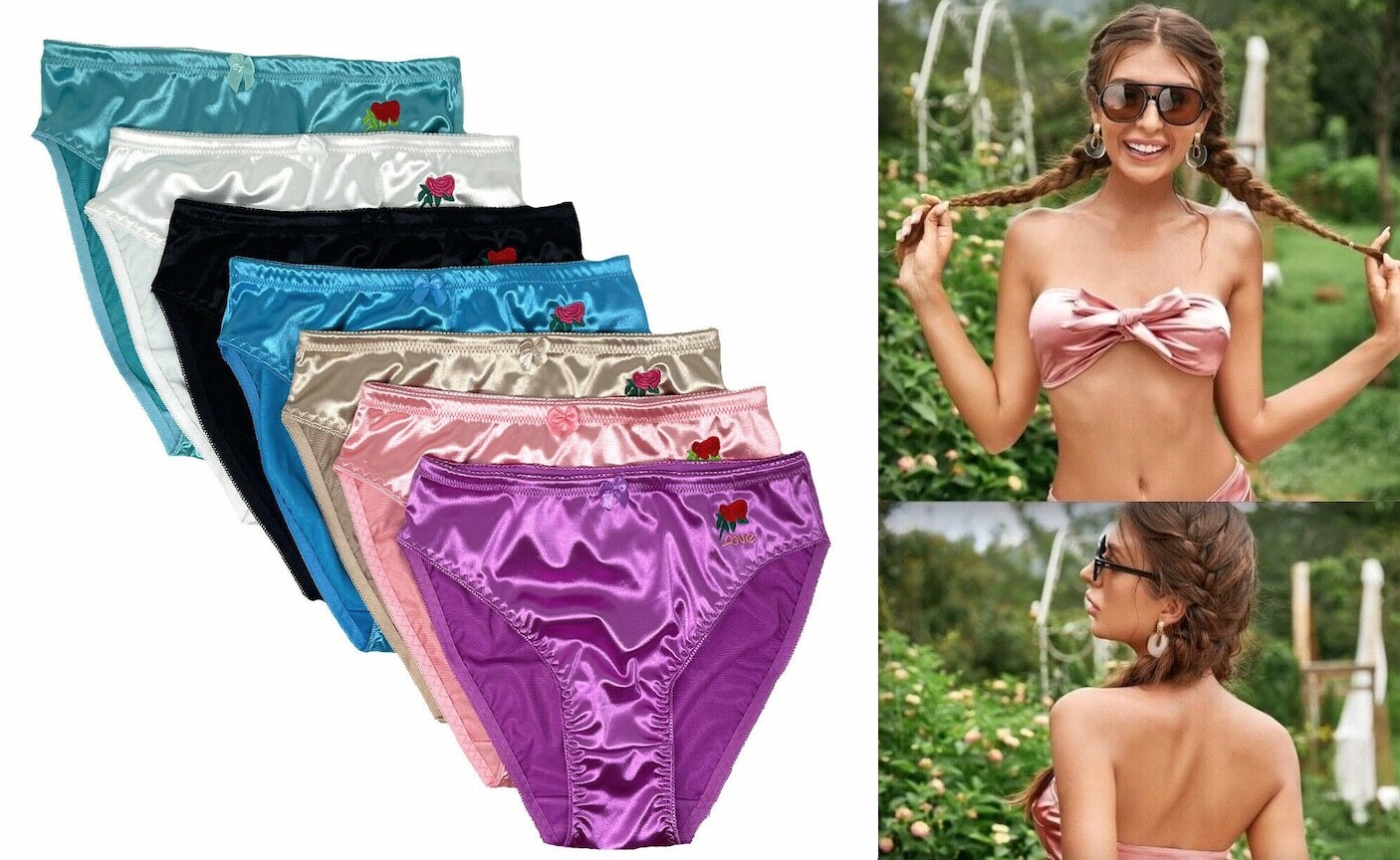 3/6Pcs Lot Womens Sexy Satin Bikini Panties Silky Brief Sexy Underwear S M L XL