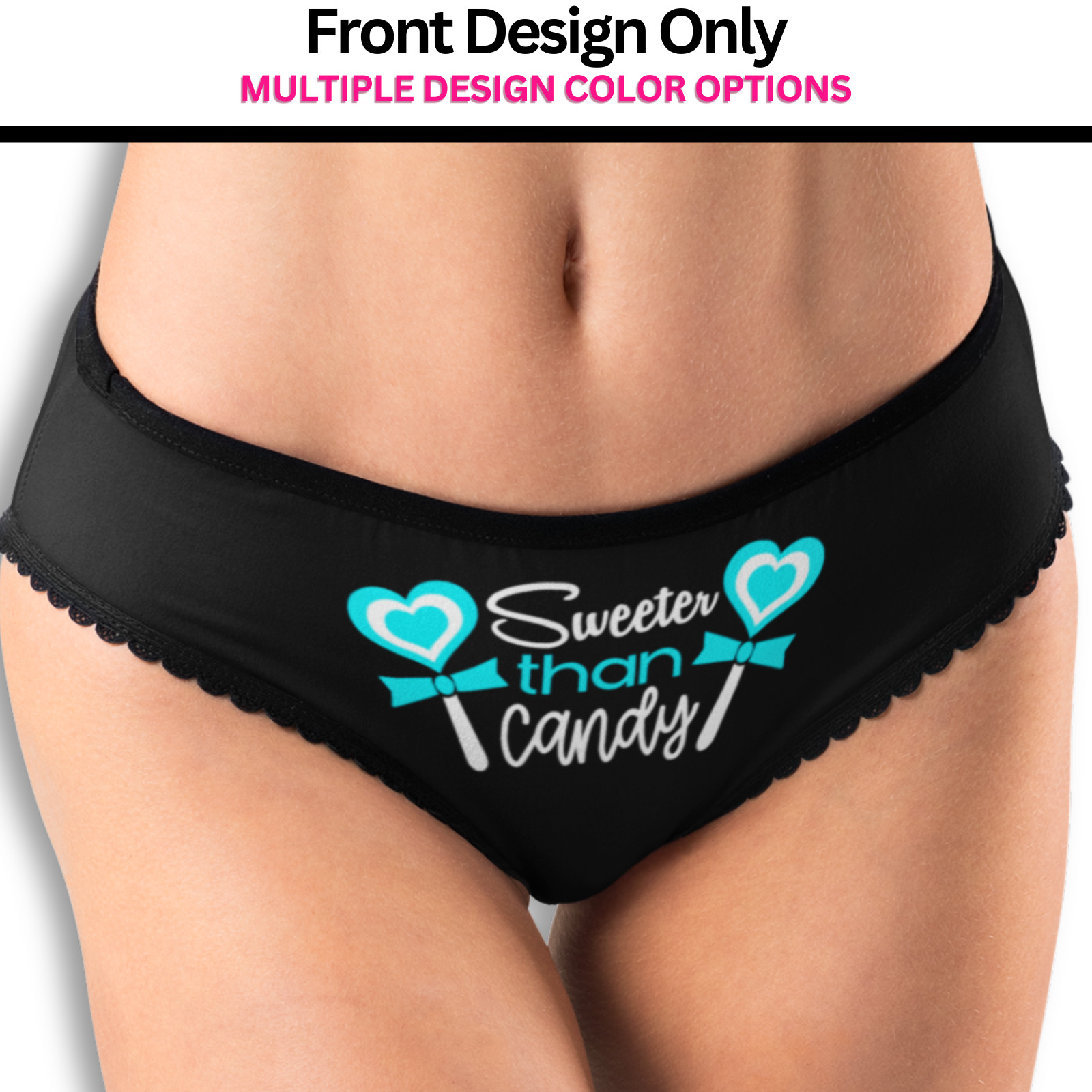Sweeter Than Candy Hipster Panties Valentine Gift Black Lollipop Hearts
