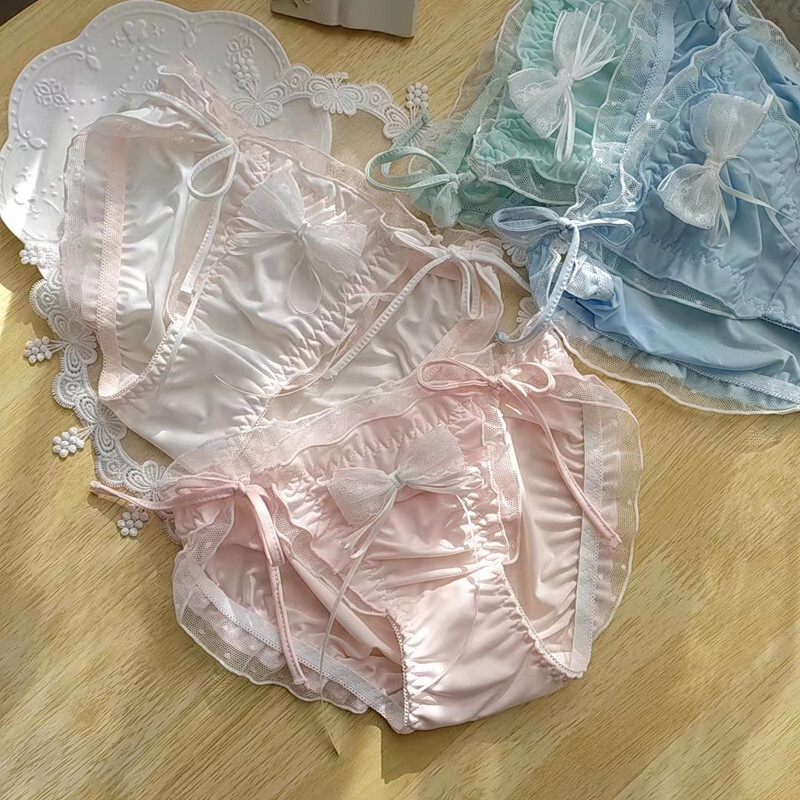 Women Japanese Ruffle Edge Underwear Princess Triangle Girl Sweet Lace Up Briefs