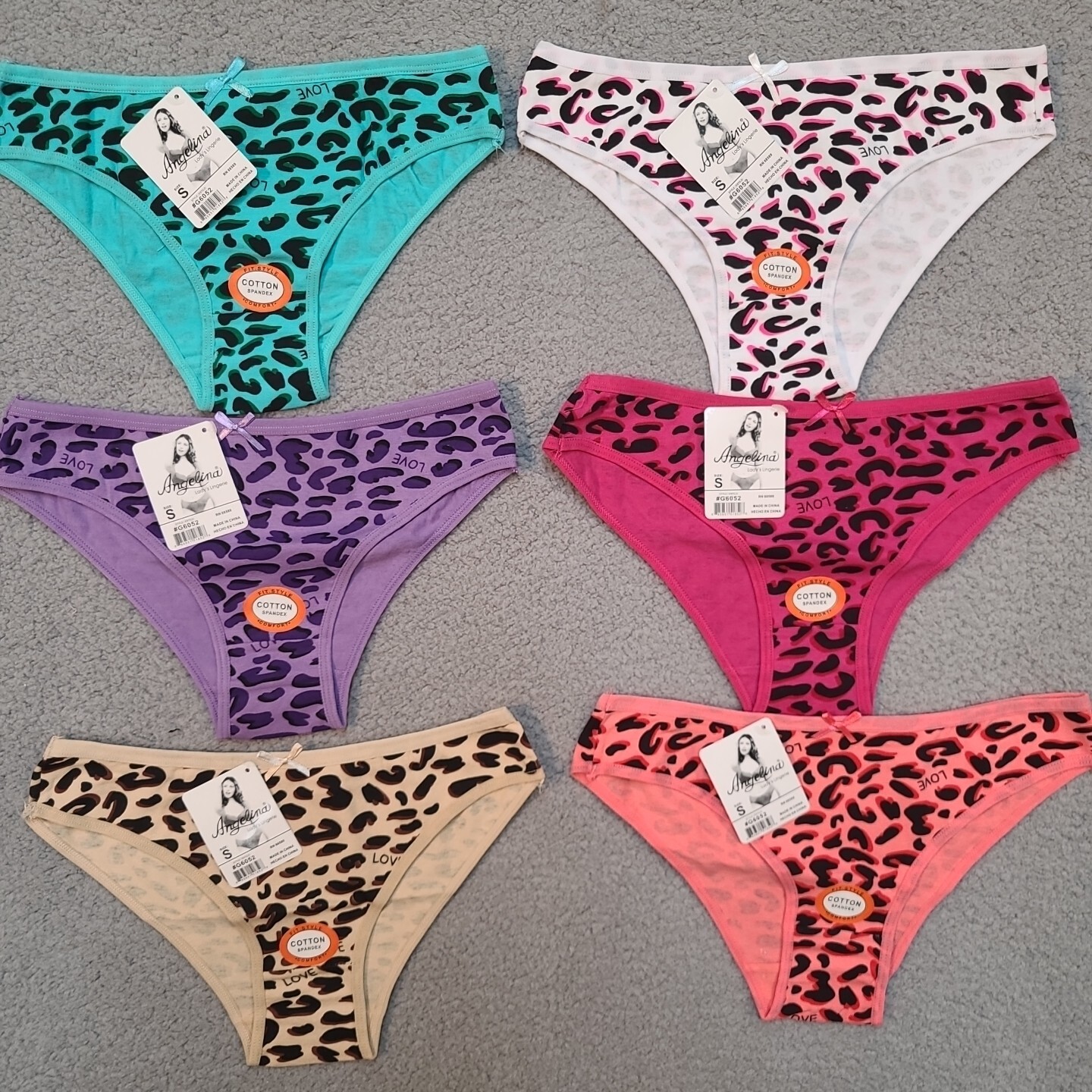 Angelina Cotton Bikini Panties Womens Size Sm Leopard Love Print Pack #6052