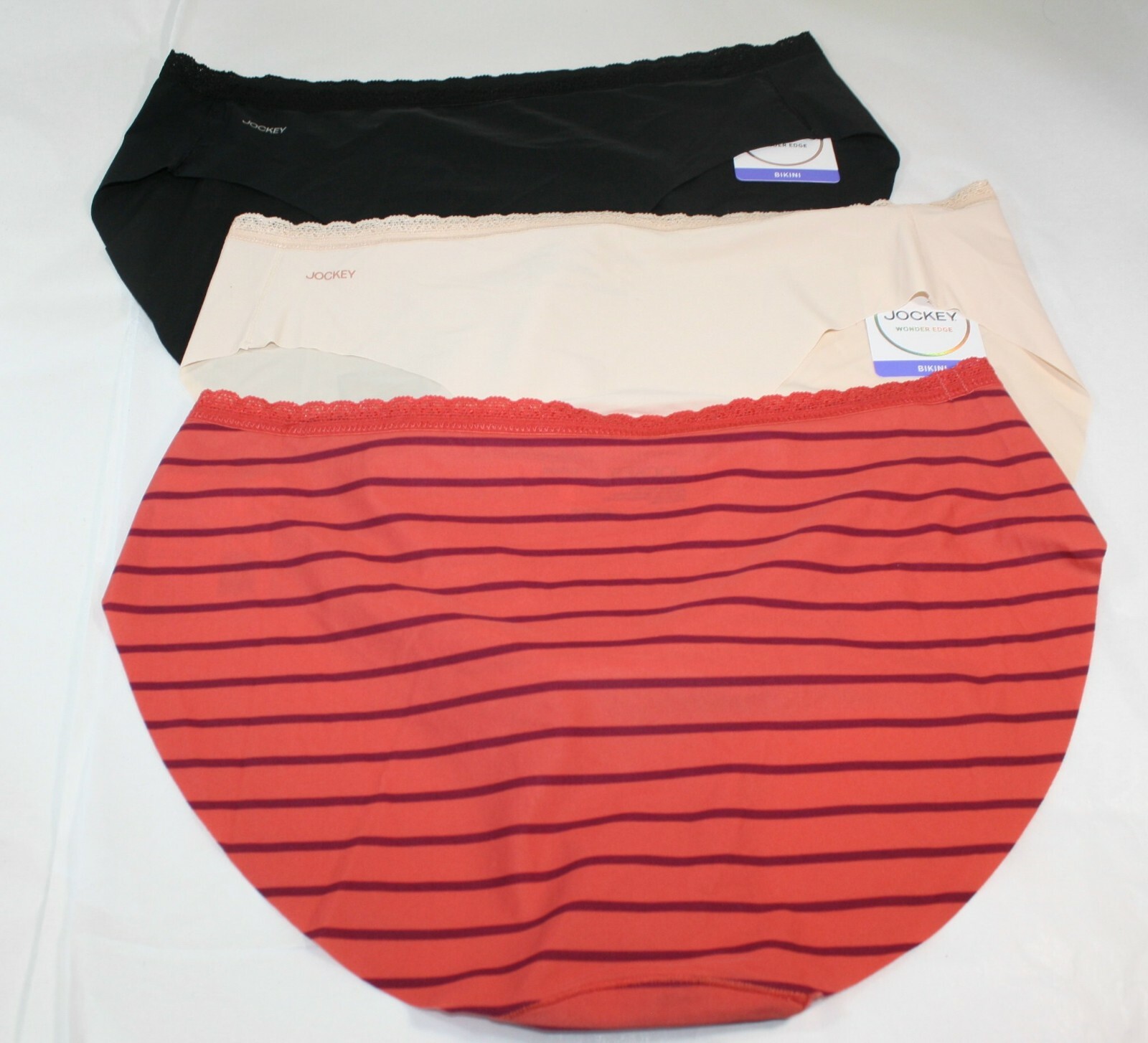 NWT set of 3 JOCKEY WONDER EDGE 10995 BIKINI BEIGE BLACK ORANGE stripe XL