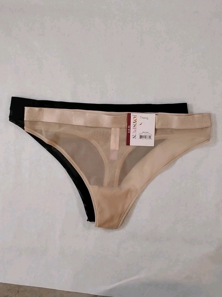 Panty Thong Black Beige Size S Banded Sheer Mesh New Low Rise 2 Pack Comfort Fit