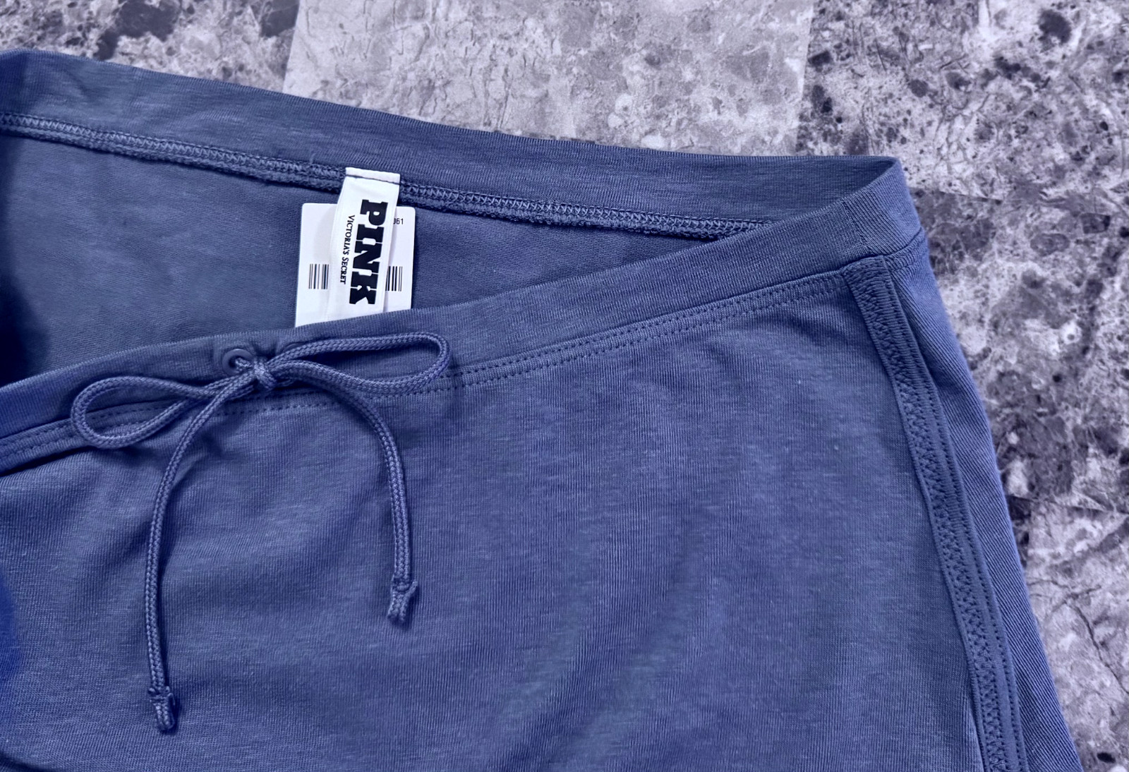 NWT VICTORIA’S SECRET PINK BLUE SILVER LOGO CURVED HEM DORM BOYSHORT PANTIES