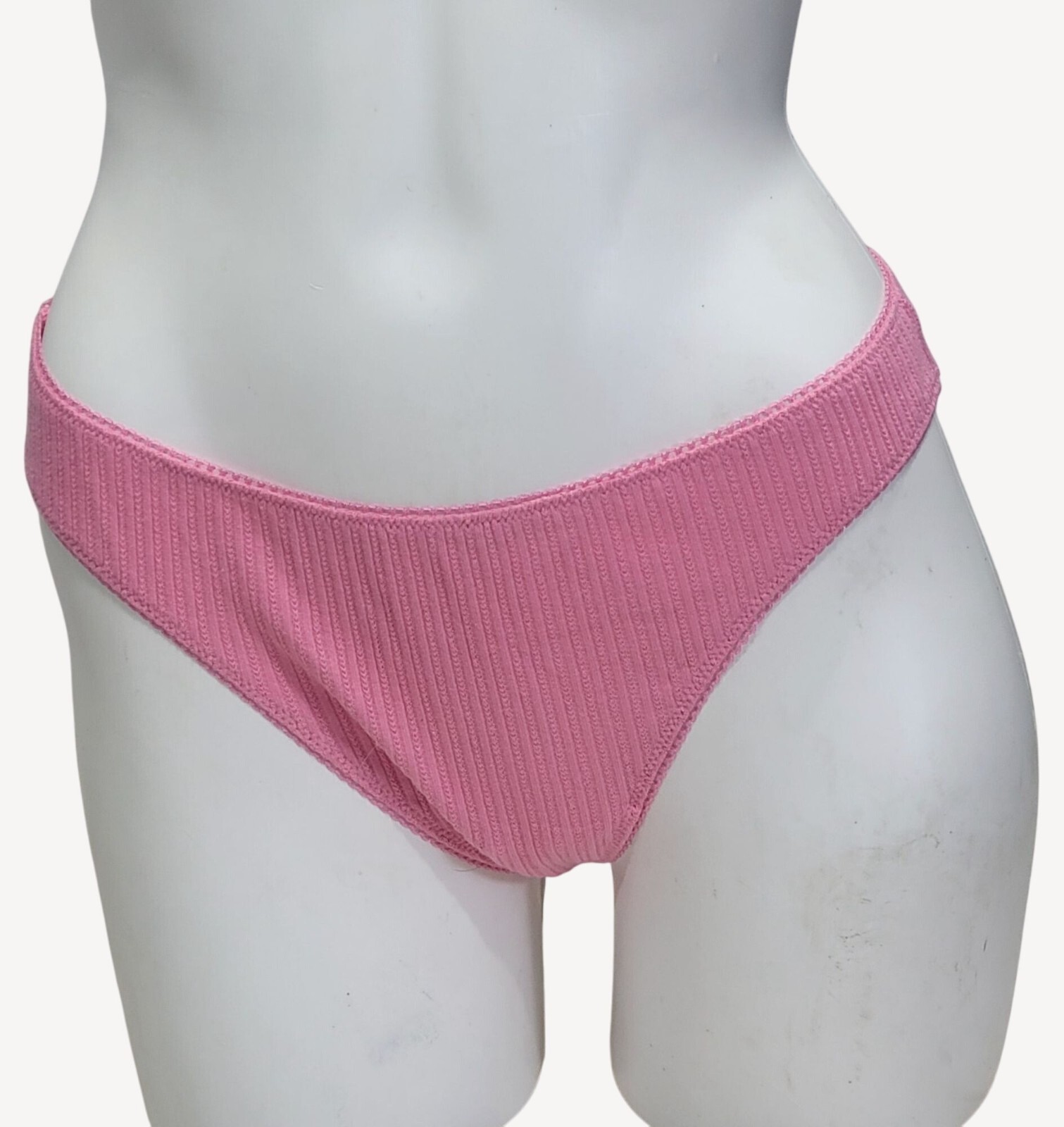 Pink by Victorias Secret Womens Pink Ribbed Knit Thong XL NWWT