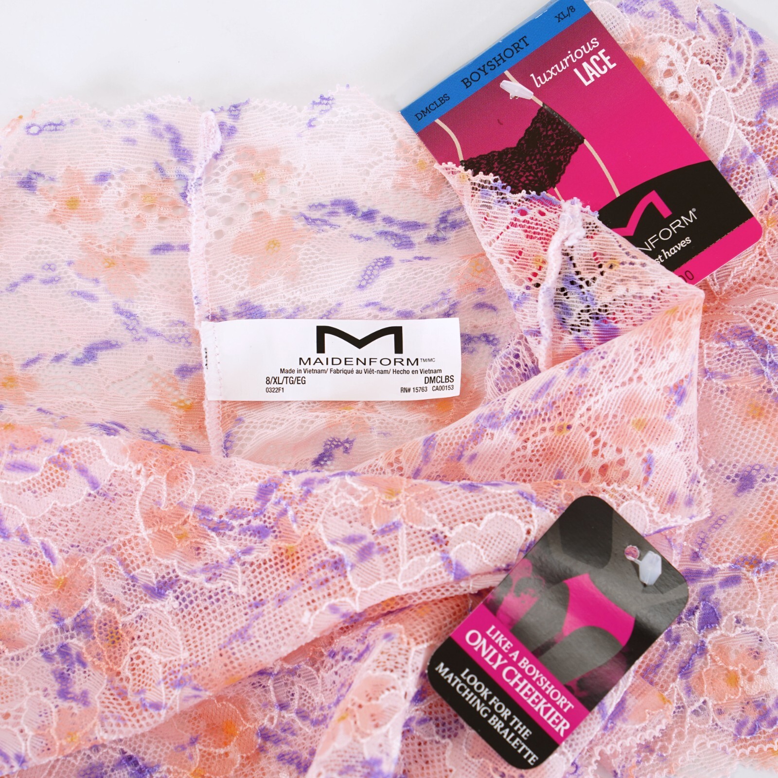 MAIDENFORM Size 8 X-LARGE MultiColor ALL-OVER LACE CHEEKY BOYSHORT PANTY #DMCLBS