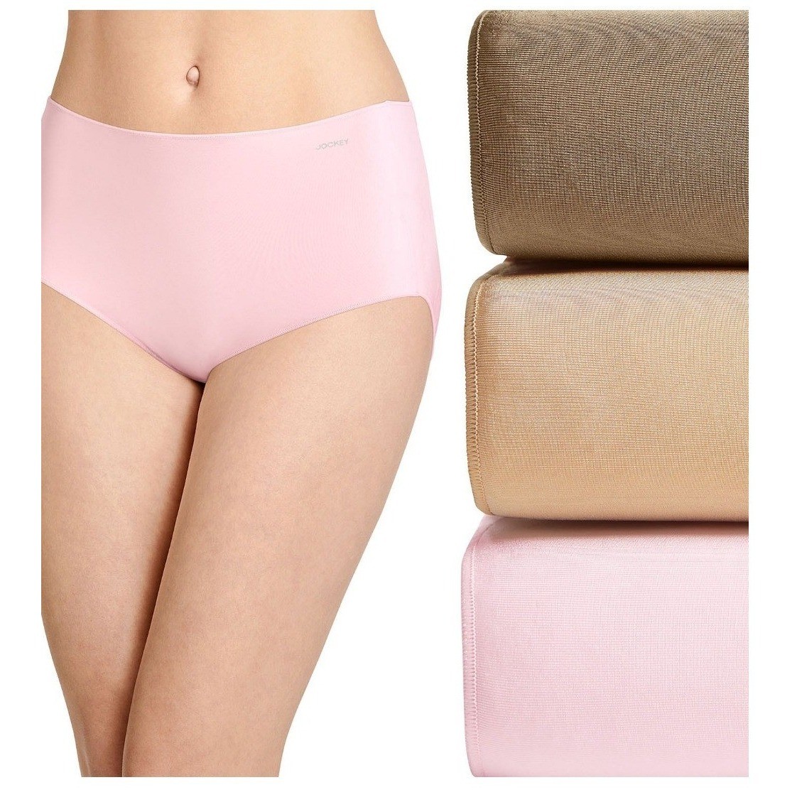 Women’s Jockey 3-Pk No Panty Line Promise Hip Briefs, Pink/Beige, Size 9XXL,NWT