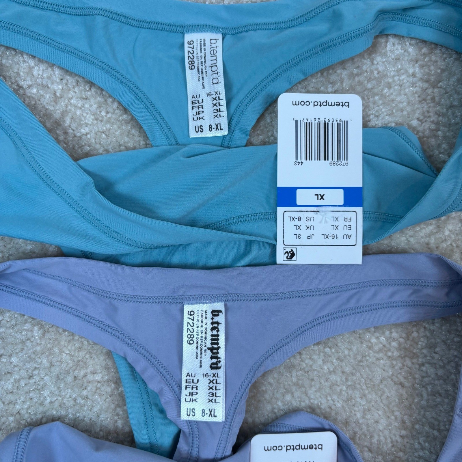 B.tempt’d by Wacoal Thong Panties 2 Pack Teal Lavender XL 972289 NWT