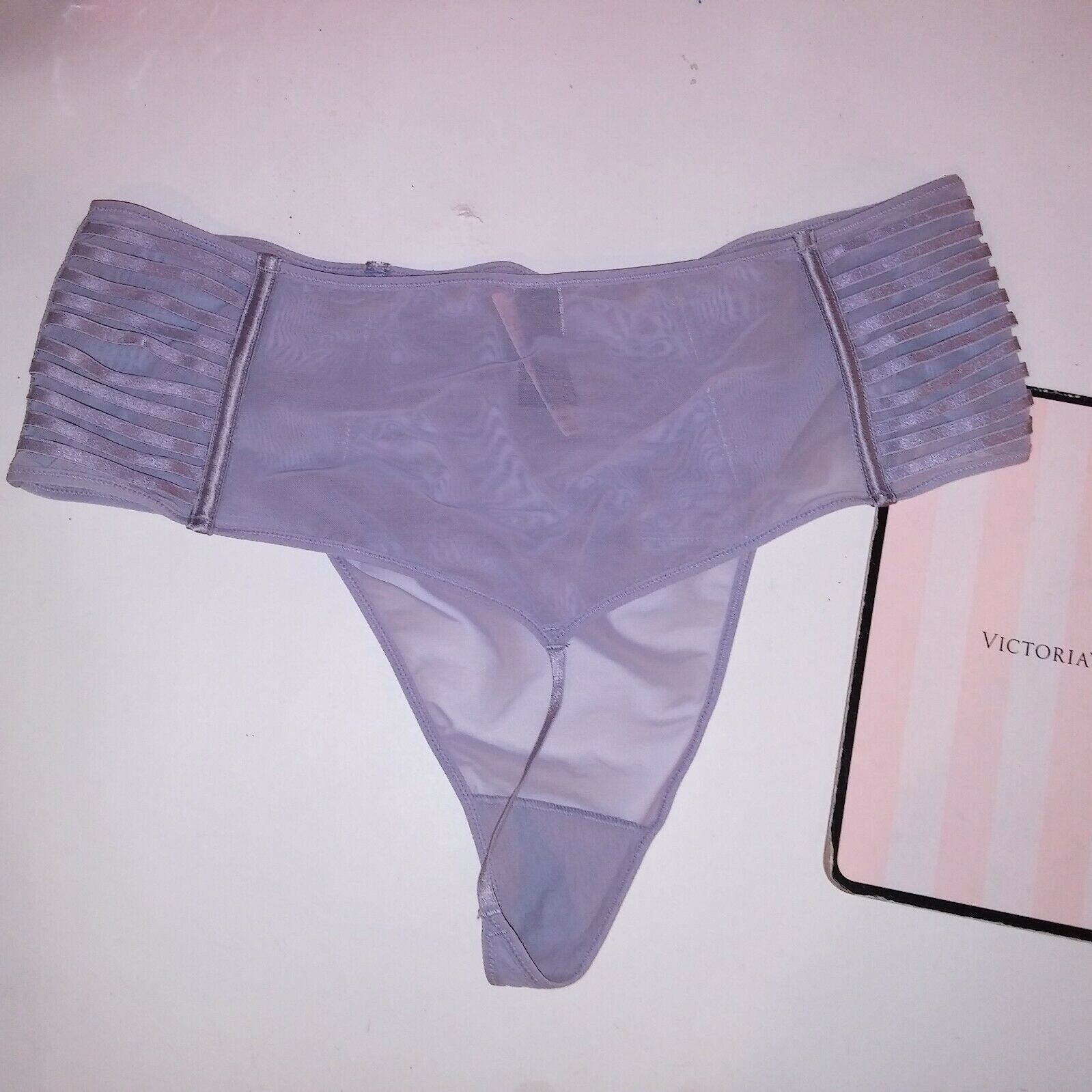 Victoria Secret Panty High Waist Thong Gray Sheer New