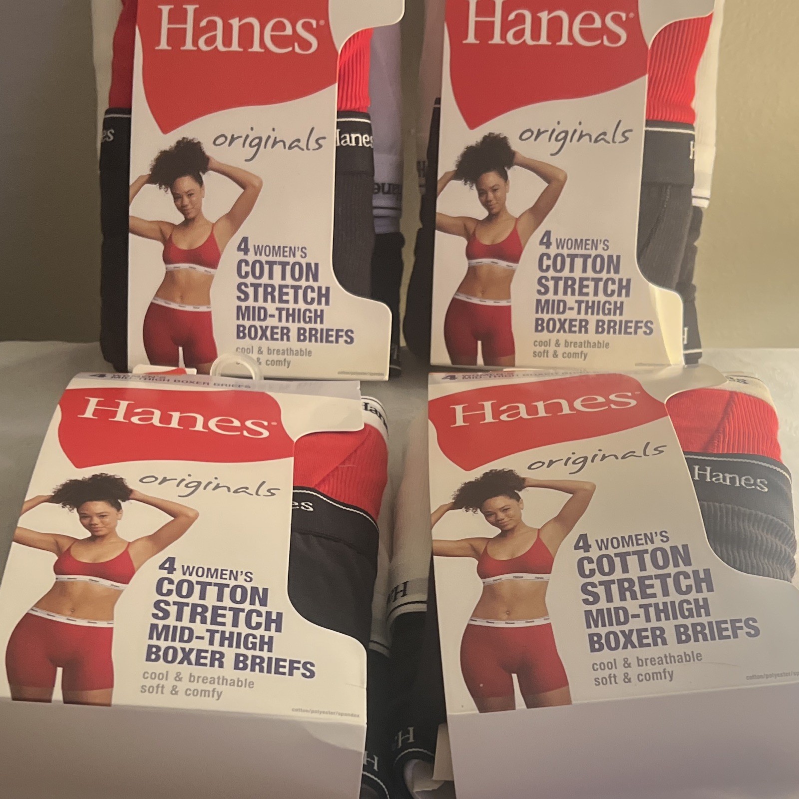 Hanes Originals Tagless Mid-Thigh Boxer Briefs 4 Pack XL Multi
