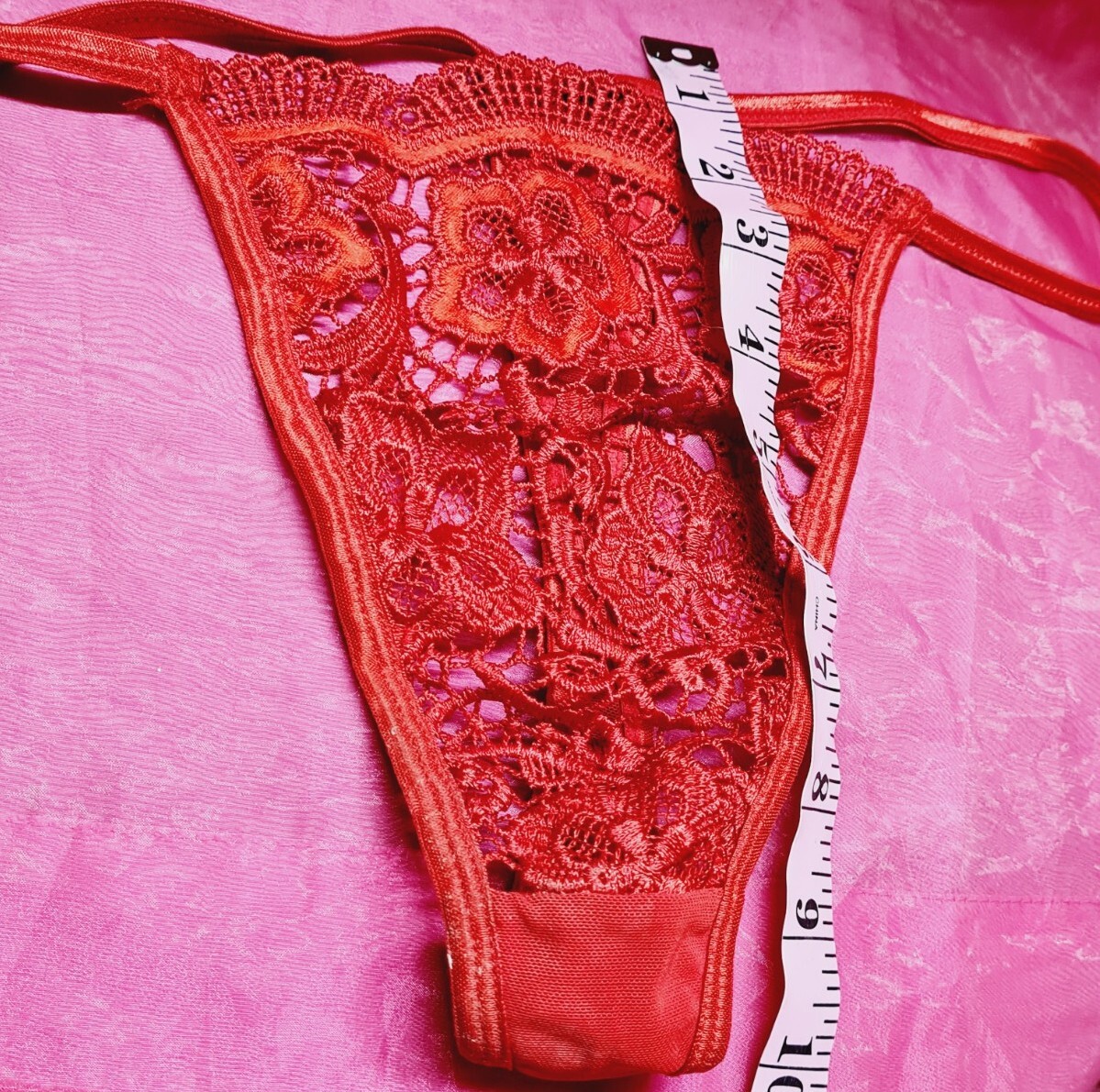 VTG Second Skin SZ 2X Silky Satin string bikini Thong Pantie Unisex RED