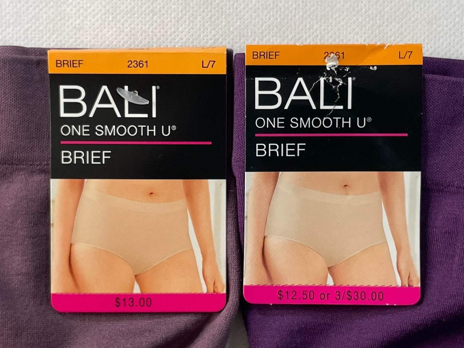 NWT 2-Pack Bali Women’s L/7 One Smooth U All Over Smoothing Brief 2361 Purple