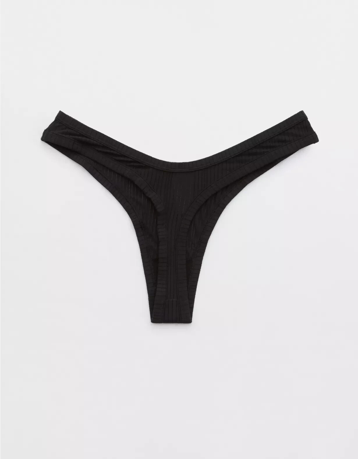American Eagle Aerie Modal Hi Cut Thong Panties MEDIUM Black Rib Silky