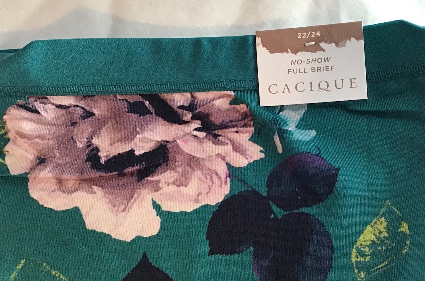 NWT CACIQUE NO SHOW FULL BRIEF SIZE 22/24 DARK GREEN FLORAL
