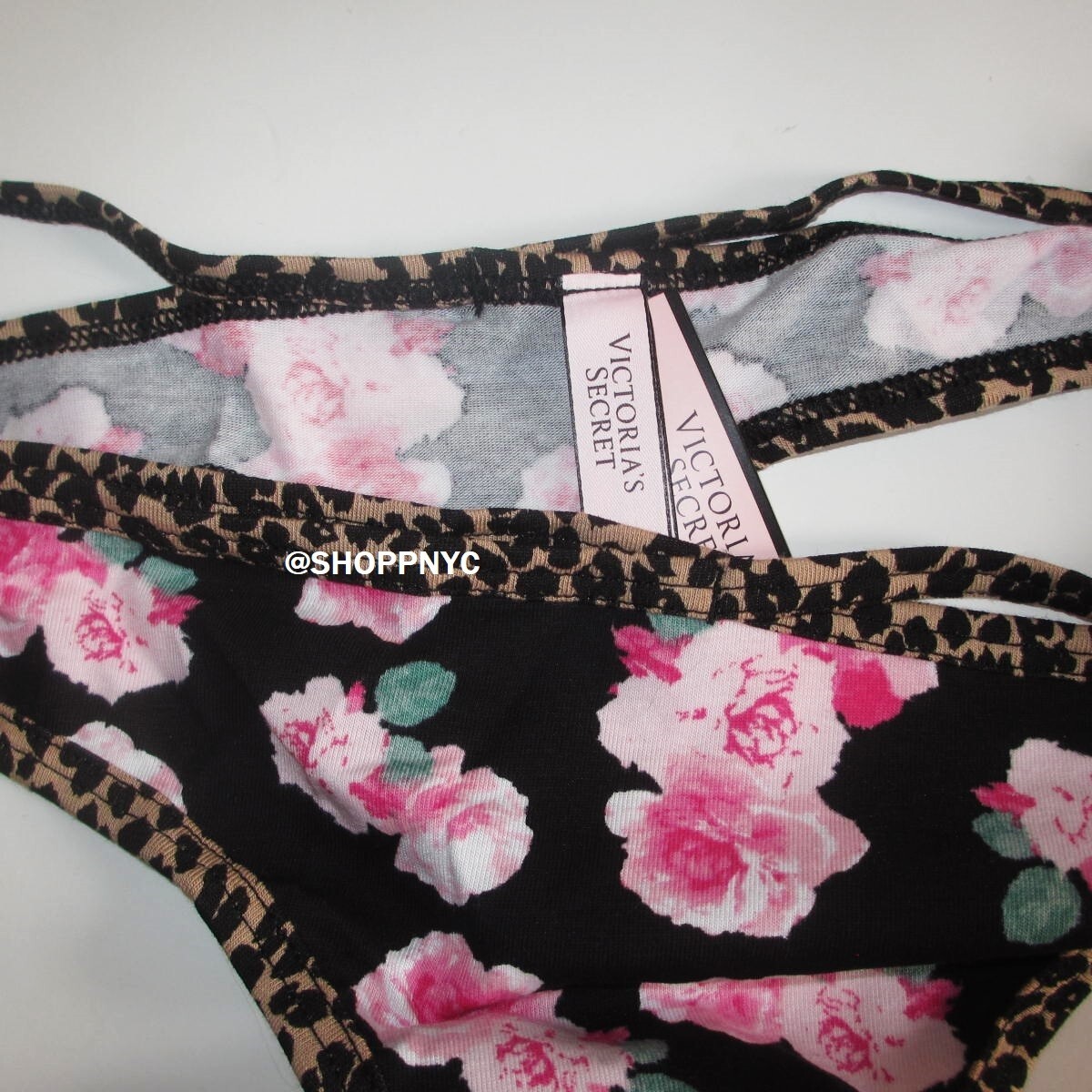 Victoria’s Secret Cotton Strappy Thong Panty Rose Floral Leopard Size S M