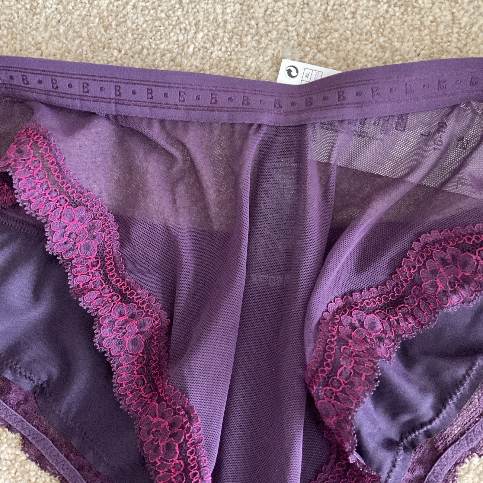 M&S LARGE 16-18 Boutique Satin Miami Brazilian Knickers BlackBerry Mesh Rear L