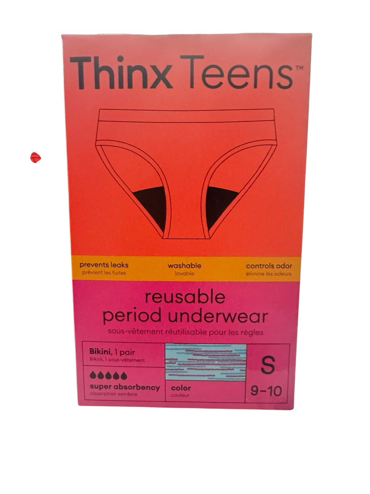 4 x THINX Teens 1 Pair Reusable Period Underwear Panties Small 9-10 Bikini Blue
