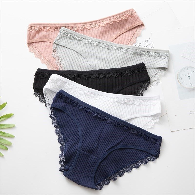Spandex Cotton Underwear-Solid Plus Size Briefs Lace Mid-Rise Sexy Women Panties