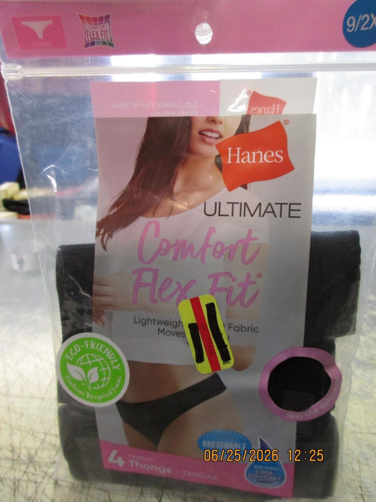3 New HANES Size 9/2XL Ultimate Comfort Flex Fit Tagless Lightweight Black Thong