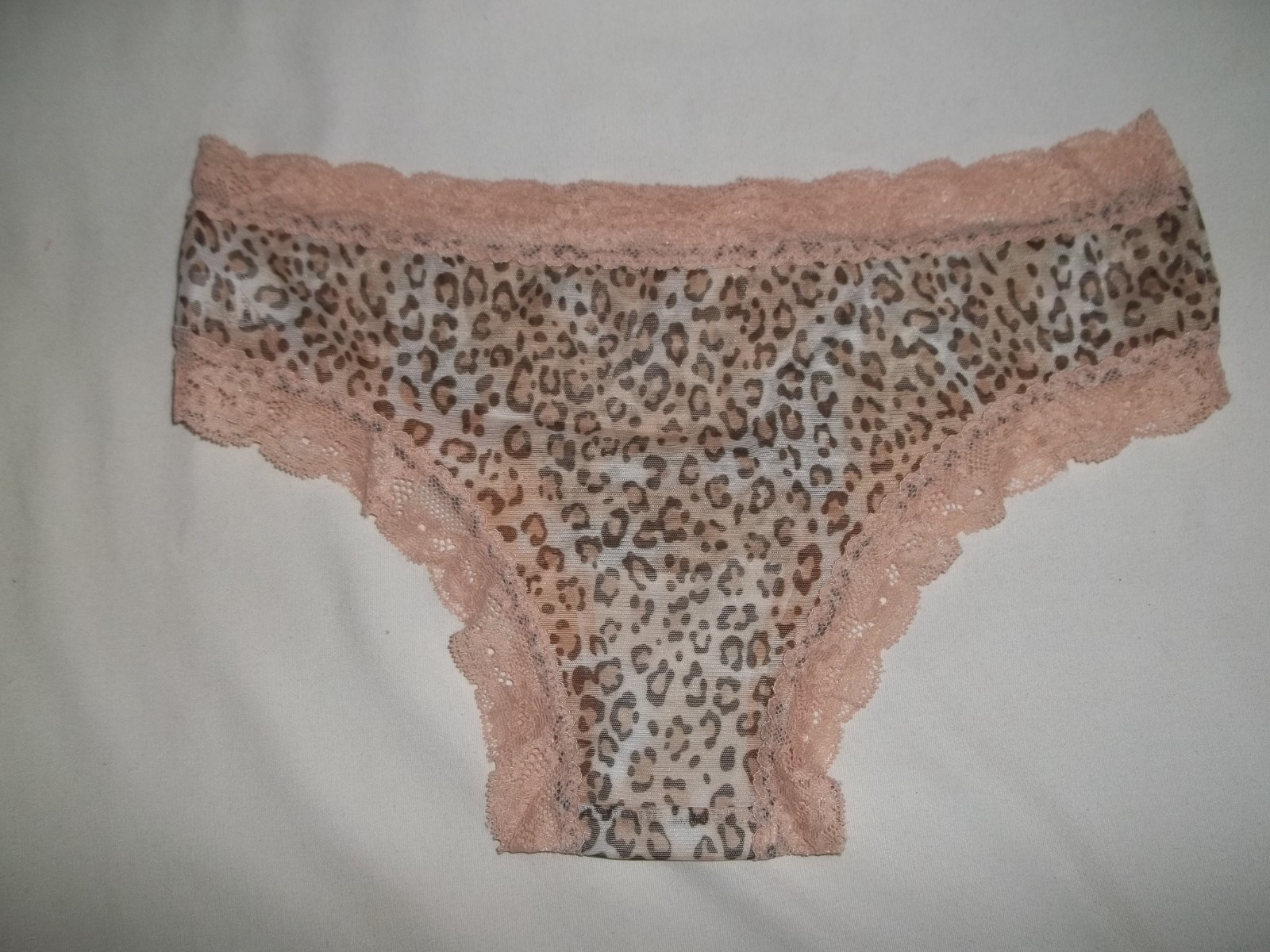 Shein lace trim sheer mesh leopard print cheeky panties S beige nip kawaii