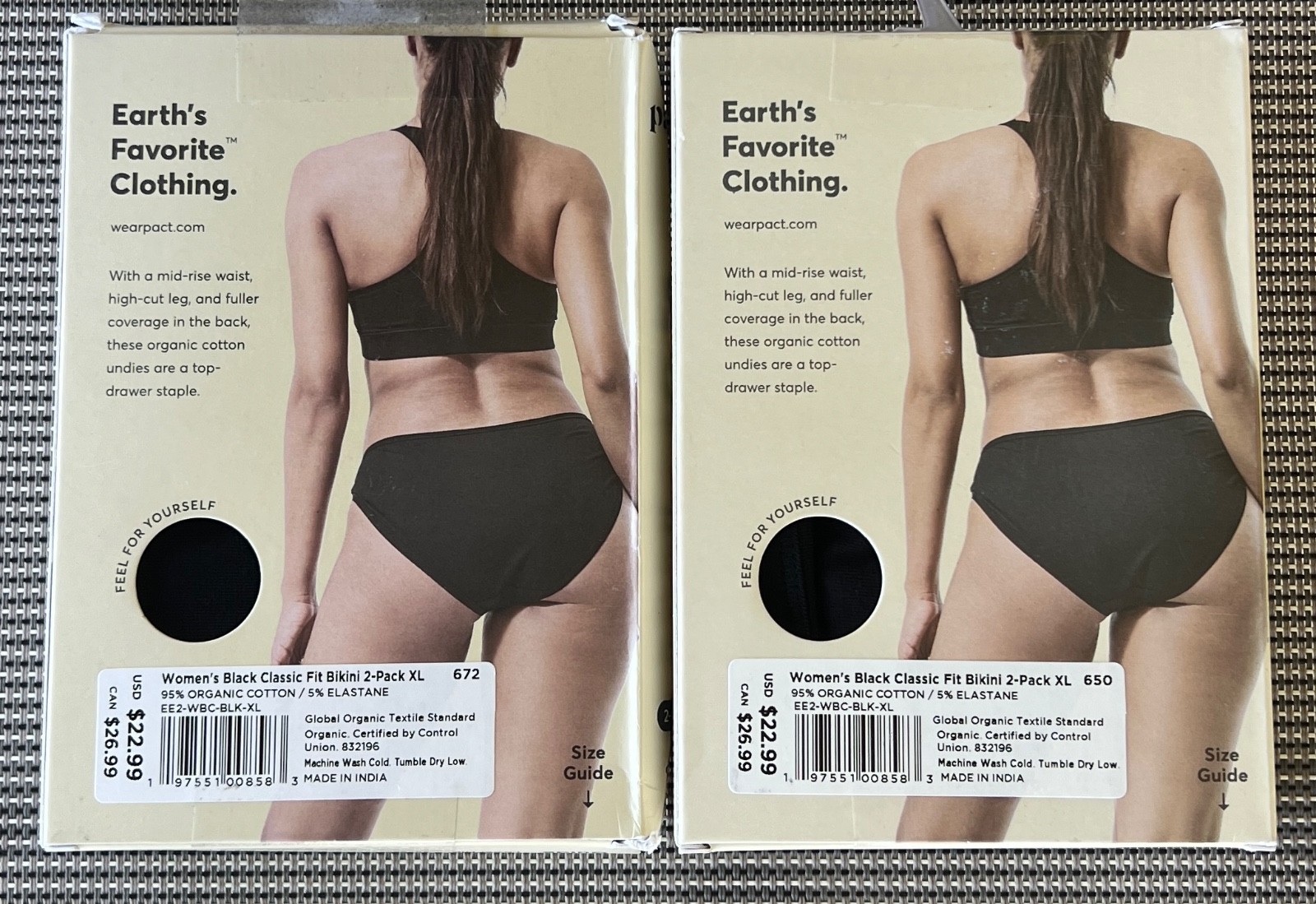 Pact size XL 2pc x 2 packages Classic Fit Bikini Rise Waist Organic Cotton 95%/