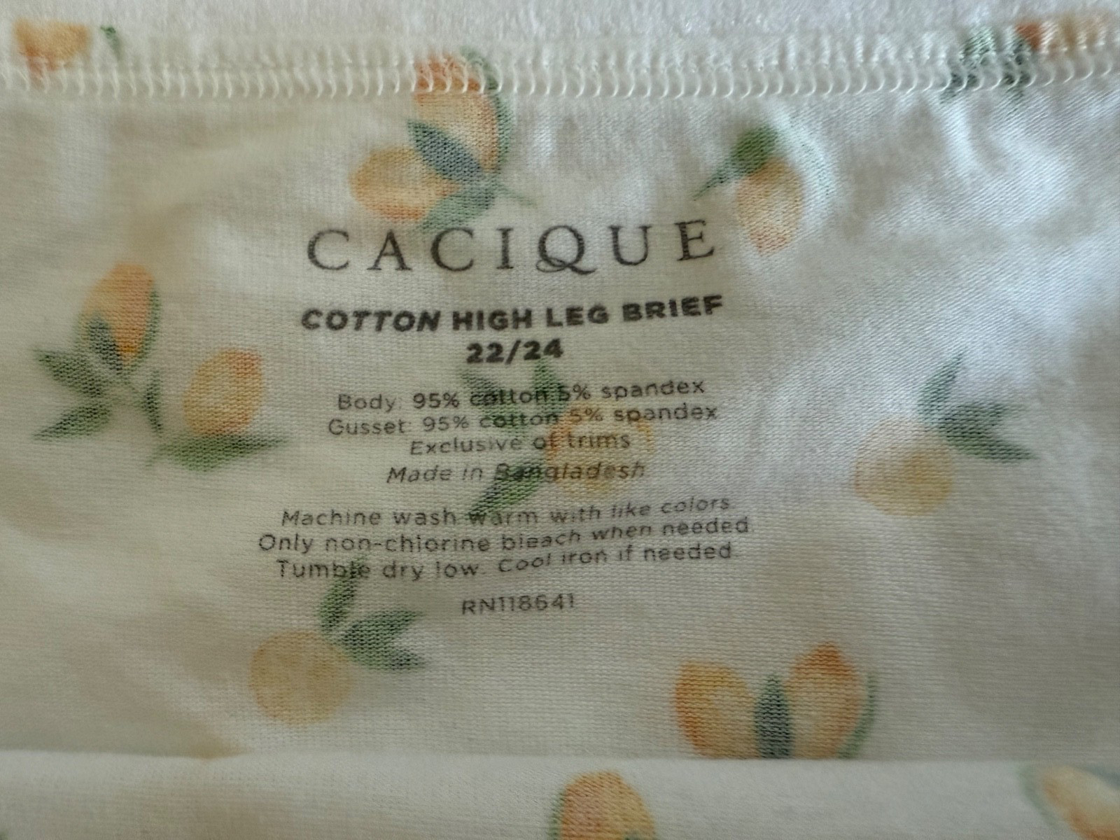 Lane Bryant Cacique 22/24 Lemon White Cotton High Leg Brief Underwear Panties