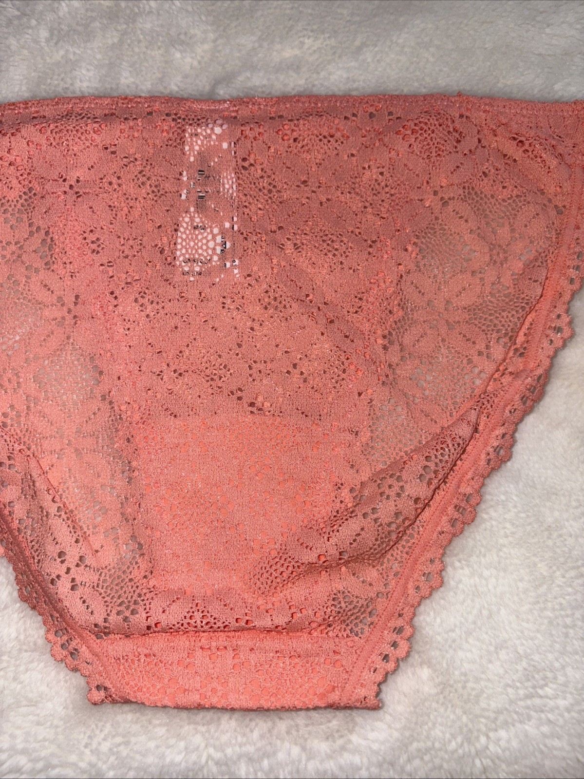 Victoria’s Secret Panties String Bikini Lacie Peach Orange Crochet Lace Medium M