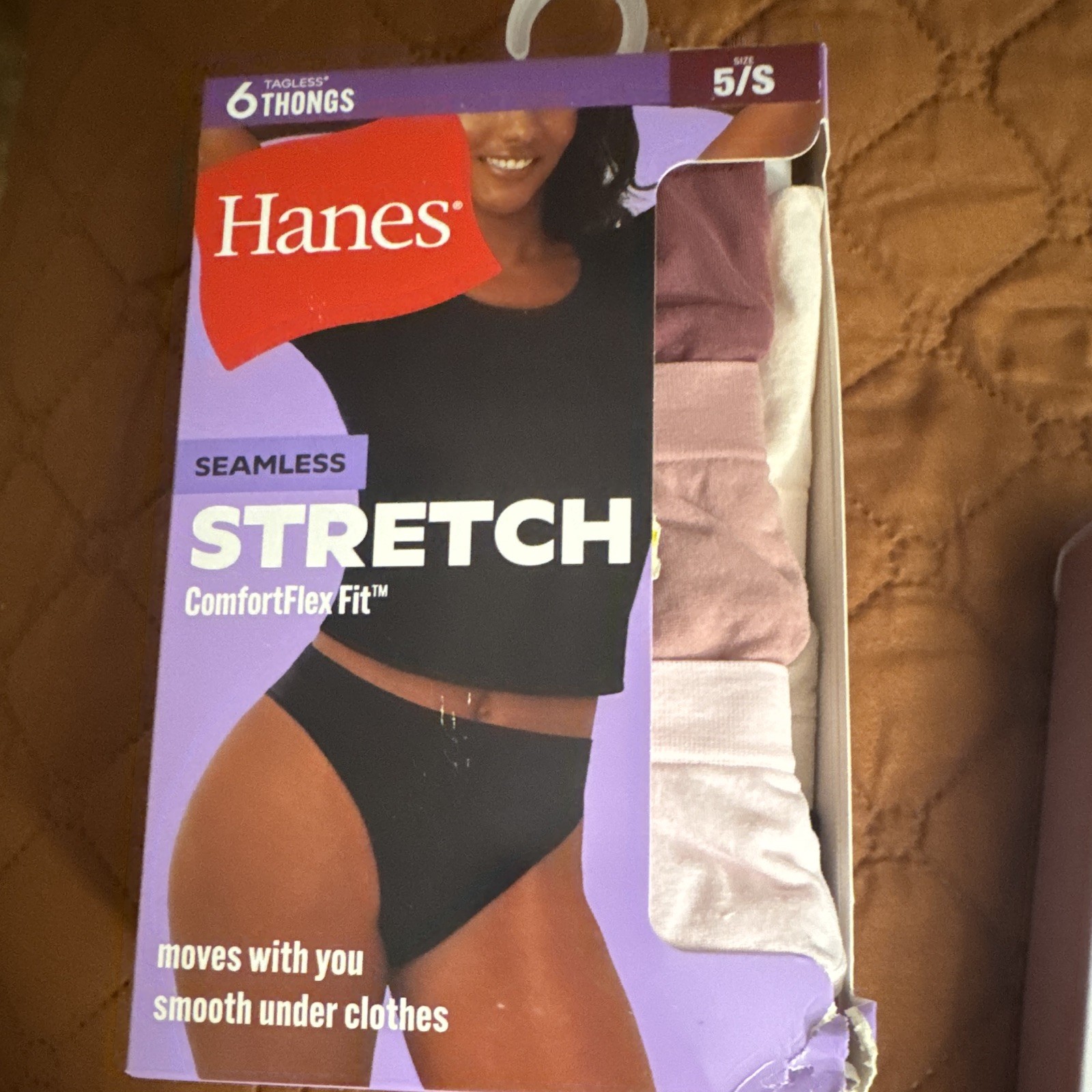 Hanes ComfortFlex Fit Seamless Stretch Tagless Thong Panties 6-Pack 5/S Multi